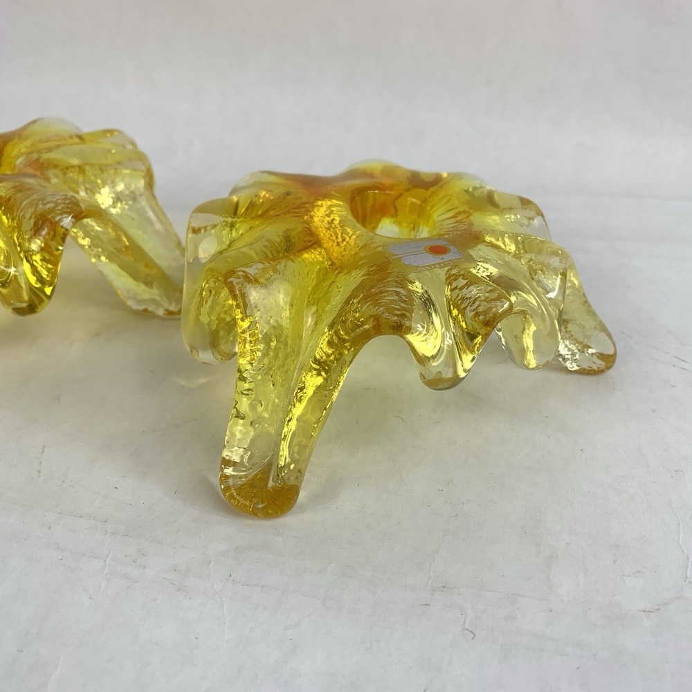 Vintage BLENKO Glass Yellow Candlestick Holder Rare Color Atomic Ice Art Glass - Picture 3 of 16